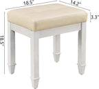 Solid Wood Vanity Bench Stool, Small Vintage Ottoman Foot Stool with Off-White Button Tufted PU Cushion Carved Footrest Rustic Stools for Bedroom Living Room,18.5 * 14.2 * 18.5in