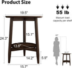 Round End Table,Solid Wood Small Round Table with Lower Shelf,Round Side Table,Nightstand for Small Spaces,Living Room,Bedroom(Walnut)