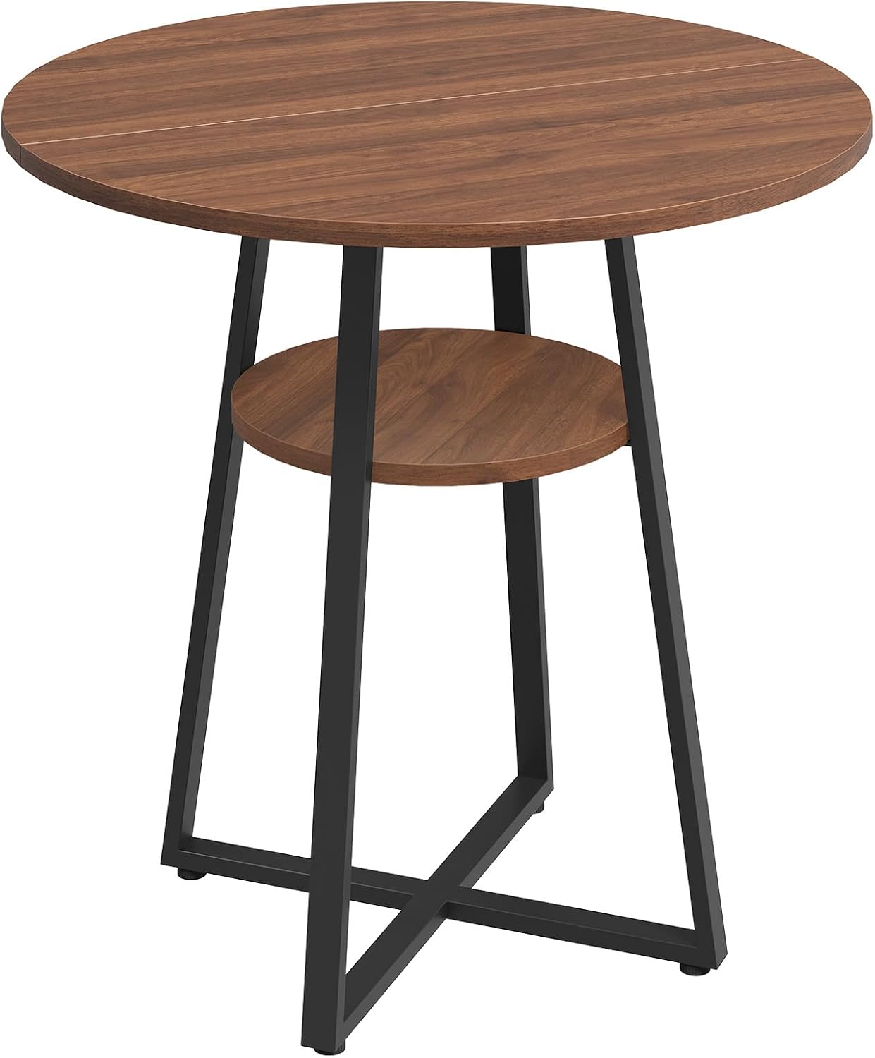 MAHANCRIS 31.5" Round Dining Table for 2-4, Farmhouse Kitchen Table with Storage Shelf, Small Circle Dining Table Space Saving, for Dining Room, Kitchen, Living Room, Walnut and Black DTHZ8201
