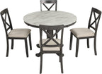 Merax 5 Piece Dining Table Set for 4, Solid Wood Kitchen Table Set with 4 Upholstered Chairs for Kitchen, Dining Room, Living Room, Grey
