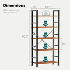 NEWBULIG Book Shelf 5 Tier Modern Bookcase Sturdy Metal Storage Organizer Books/CDs/Magazines Industrial Open Display Shelf for Bedroom Home Office Kitchen Living Room, Rustic