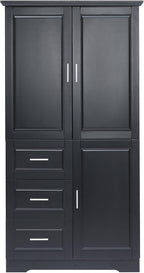 Merax 62.2" Pantry Cabinet with Three Doors & Three Drawers, Adjustable Shelves Storage Cupboard for Kitchen/Dining Room/Bathroom, Black