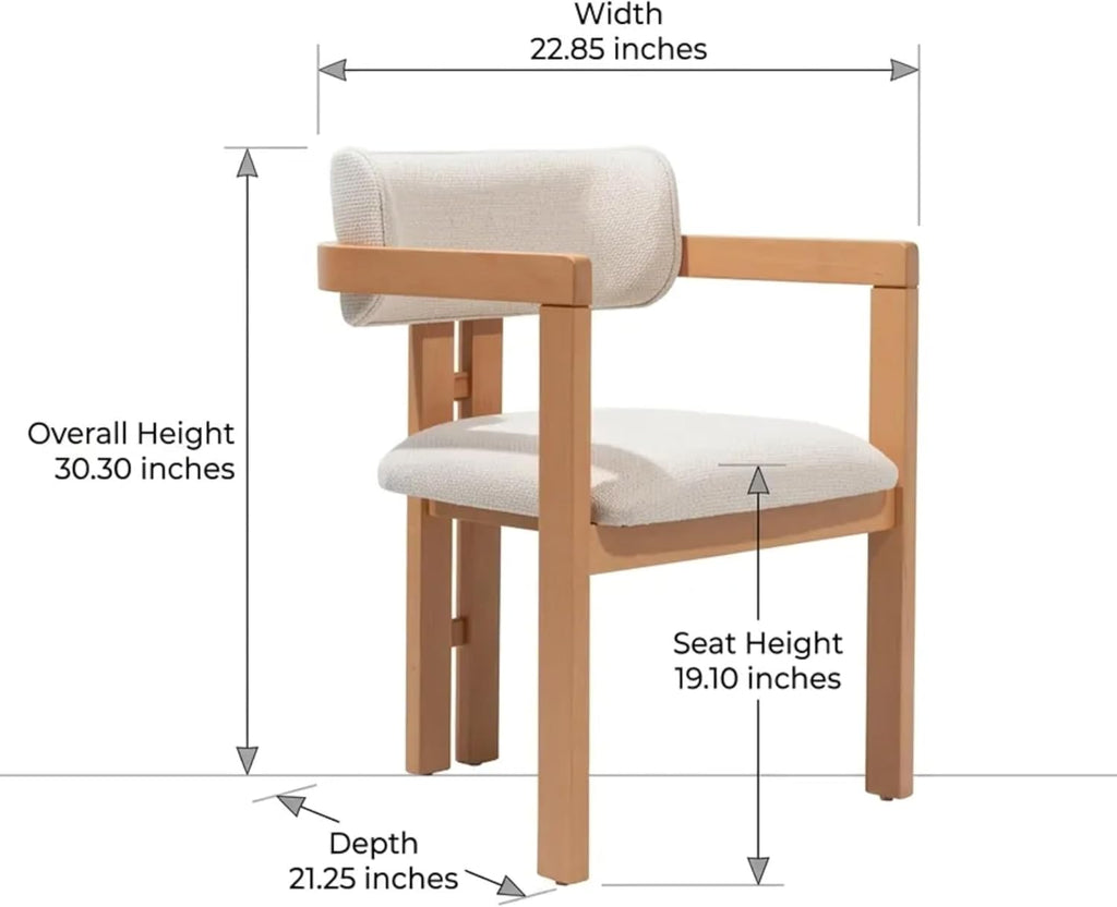MELAGIO Mid-Century Modern Dining Chair – Upholstered Performance Fabric Seat, Solid Walnut Wood Frame, Fully Assembled Accent Chair for Dining Room, Kitchen or Living Space (Cream)