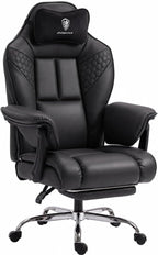 Dowinx Big and Tall Gaming Chair with Footrest for Home Office 500LBS Black | High Back Leather Office Chair, Extra-Wide & Thick-Padded Seat Cushion with Ergonomic Lumbar Support and Soft Linkage Armrest