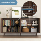 Sideboard Buffet Cabinet with Storage, Long Sideboard Storage Cabinet with 4 Doors, Wood Credenza Console Coffee Bar Cabinets with Adjustable Shelves for Living Room Kitchen Dining Room Walnut