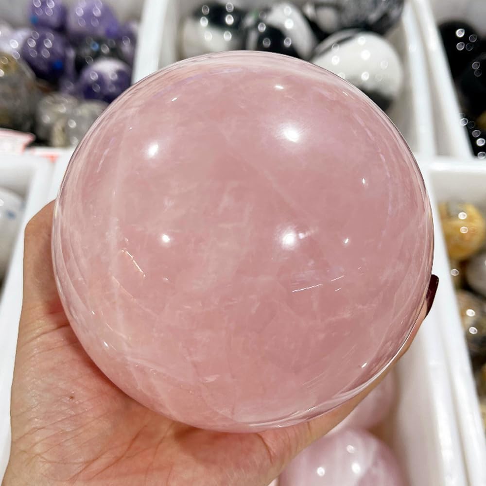 6-7CM/2.36-2.76inch Natural Crystal Ball Rose Quartz Sphere Polished Divination Ball Decorative Sphere Healing Crystals Ball Stone Crafts Home Decor Ornament Gifts(Pink Crystal, 60-70mm)