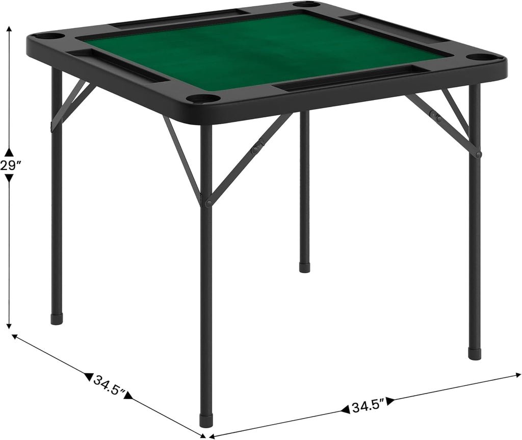 Flash Furniture 34.5" Black Folding Card Game Table | 4-Player, Cup Holders, Green Playing Surface, Portable