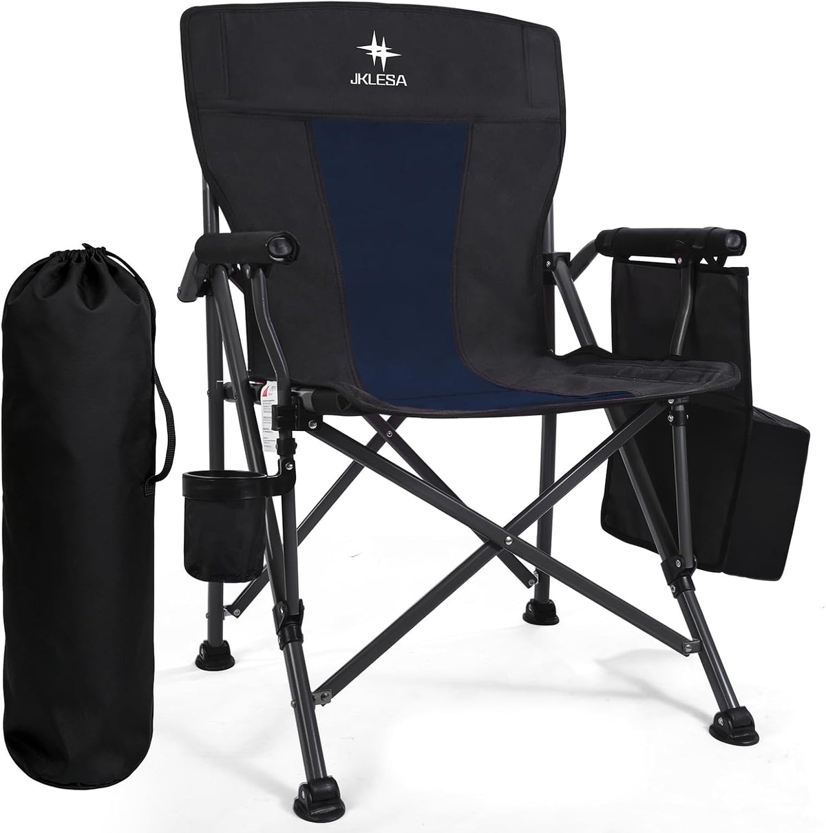 XL Premium Camping Chair - 400lb Capacity, Oversized 23.7" Wide Seat, Heavy Duty 600D Oxford Fabric, Padded Camping Chair Portable for Outdoor, Beach, Tailgate Parties Black/Blue