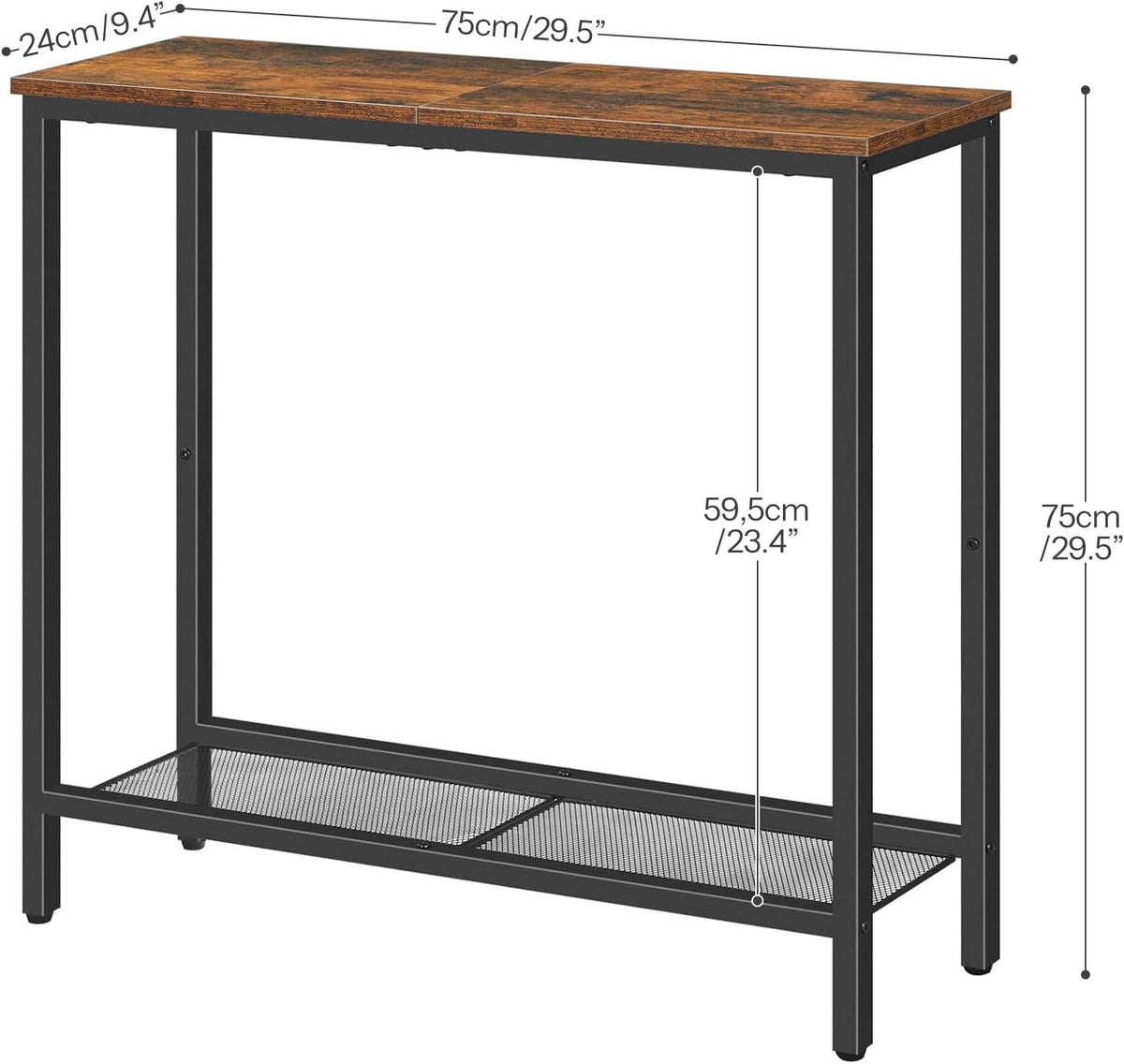 HOOBRO 29.5" Narrow Console Table, Set of 2, Small Entryway Table with Shelf, 2 Tier Thin Sofa Table, Behind Couch Table, Side Table, for Hallway, Living Room, Rustic Brown and Black BF74XGP201