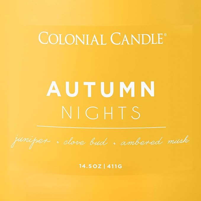 Colonial Candle Autumn Nights Scented Jar Candle, Pop of Color Collection, 3 Wick, Yellow, 14.5 oz - Up to 60 Hours Burn