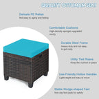 2PCS Patio Outdoor Ottomans, Rattan Wicker Ottoman Seat w/Removable Cushions, Rattan Footstool Footrest Seat, Patio Wicker Furniture Small Chair for Home,Patio, Garden, Backyard (Turquoise)