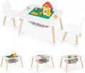 Olakids Kids Table and Chair Set, 4 in 1 Wooden Building Blocks Activity Desk with Reversible Tabletop Storage Basket, Toddler Furniture for Crafts Learning Dining