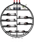 Round Wall Mounted Wine Rack with Wine Glass Shelf Goblet Holder- 23.6 Inch Floating Display Shelves Storage Organizer for 7 Bottles & 4 Glasses, for Home Bar, Kitchen, Dining Room