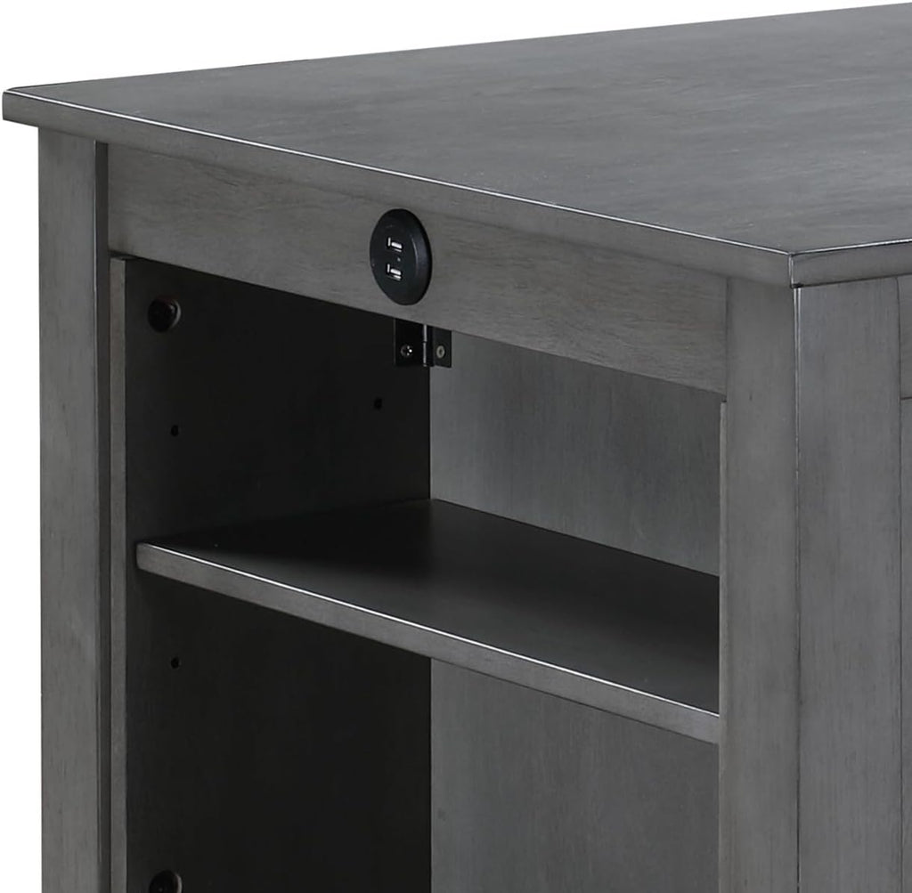 Modern Gray Finish Counter Height Dining Table with USB Ports and Shelves Perfect for Compact Homes