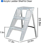 Transparent Acrylic 3-Step Folding Step Stool, 220 lbs Weight Capacity, Sleek Collapsible Step Ladder with Compact Design, Portable for Home, Kitchen, Bathroom and Closet