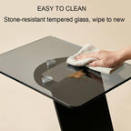 25.5-Inch High C-Shaped End Table with Tempered Glass Top & Black Metal Frame, Modern Space-Saving Sofa Side Table for Living Room, Bedroom, Small Spaces (B)