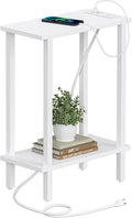 TUTOTAK Small End Table with Charging Station, Narrow Side Table with USB Ports and Outlets, Skinny Sofa Table, Slim Nightstand, Living Room, Bed Room, White TB01BW060