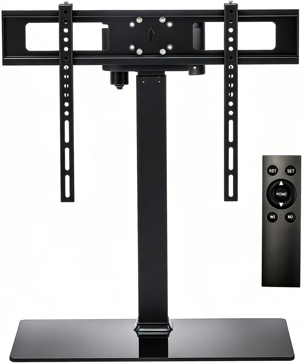 Universal Motorized TV Mount with Remote - Motorized TV Stand with Tempered Glass Base, TV Lift for Desktop and Floor