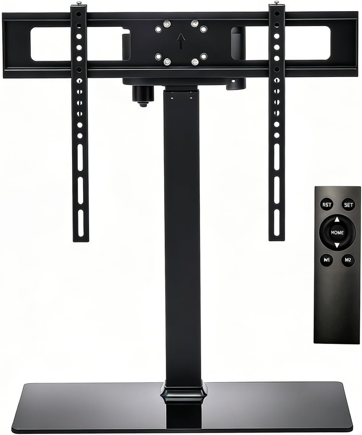 Universal Motorized TV Mount with Remote - Motorized TV Stand with Tempered Glass Base, TV Lift for Desktop and Floor