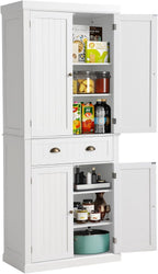 LOUVIXA 72" Kitchen Pantry Storage Cabinet, Freestanding Cupboard with 2 Cabinets, Drawer and Adjustable Shelves, Tall Storage Cabinet for Kitchen, Dinning Room, Living Room (White)