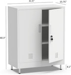JINGUR Metal Storage Cabinet with Locking Doors and 2 Adjustable Shelves, Lockable Storage Cabinet for Home Office Garage Pantry Living Room (White)