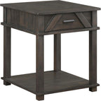 Lexicon Rectangle Wood End Table with Drawer and Lower Open Shelf, Pine Wood Veneer Small Side Table for Contemporary Living Room/Bedroom, Easy Assembled, Brown