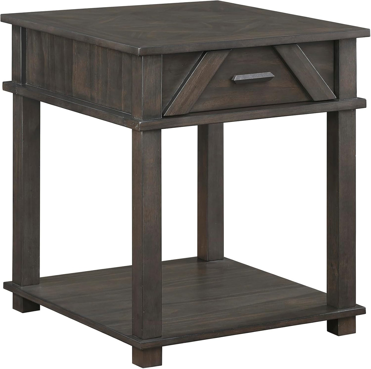 Lexicon Rectangle Wood End Table with Drawer and Lower Open Shelf, Pine Wood Veneer Small Side Table for Contemporary Living Room/Bedroom, Easy Assembled, Brown