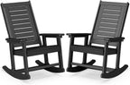 BRIOPAWS Outdoor Rocking Chairs | Set of 2 | Porch Rockers | HDPE Plastic| Black | Oversized | Patio Rocker Chair | High Back | for Big Man | Weather Resistant | for Outside Deck Balcony Backyard