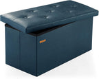 HAUSFRAU - Storage Ottoman Bench, 30 Inches Button Tufted Upholstered Ottoman Footstool with Storage for Living Room Bedroom Entryway, Load 660 lb, Synthetic Leather, Navy Blue