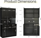 71" Black Kitchen Pantry Cabinets with Microwave Stand, 6 Doors & 3 Adjustable Shelves, Freestanding China Cabinet Hutch, Buffet Cabinet with Storage