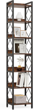 LITTLE TREE Corner Book Shelf, 78.7" Tall Narrow Bookcase, 7-Tier Skinny Wooden Display Shelves with Sturdy Metal Frame for Living Room, Modern Slim Standing Bookshelves for Office Shelf, Small Spaces