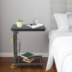 Adjustable Side Table, Modern Dual Shelves Rolling Side Table with 4 Brake Wheels, C-Shaped End Table Laptop Desk for Living Room Bedroom Dorms Office (Black)