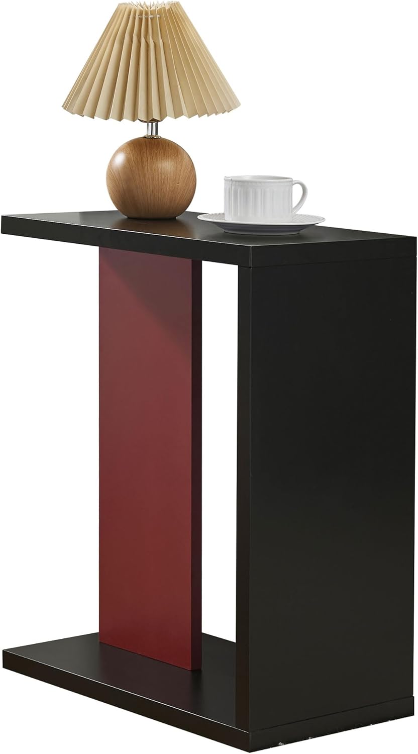 Kings Brand Furniture Hayward Side Table for Couch, Snack and Laptop Modern Accent Table, Black/Red