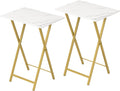 HOOBRO Folding TV Tray Tables, Set of 2 Side Table for Small Space, Industrial Snack Tables for Eating at Couch, Stable Metal Frame, Easy Assembly, Space Saving, Marble and Gold DM25BZ01