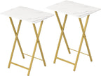 HOOBRO Folding TV Tray Tables, Set of 2 Side Table for Small Space, Industrial Snack Tables for Eating at Couch, Stable Metal Frame, Easy Assembly, Space Saving, Marble and Gold DM25BZ01