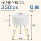 DUMOS Vanity Stool, Velvet Vanity Chair for Makeup Room, Round Ottoman Foot Rest with Gold Metal Legs, Makeup Dressing Table Seat for Bedroom, Living Room, Entryway, Beige