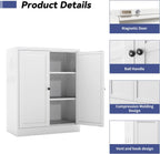 Metal Pantry Cabinet, 35 Inch Tall Kitchen Storage Cabinet, Pantry Cabinet with Doors and 2 Adjustable Shelves, Food Pantry Storage Cabinet for Kitchen, White