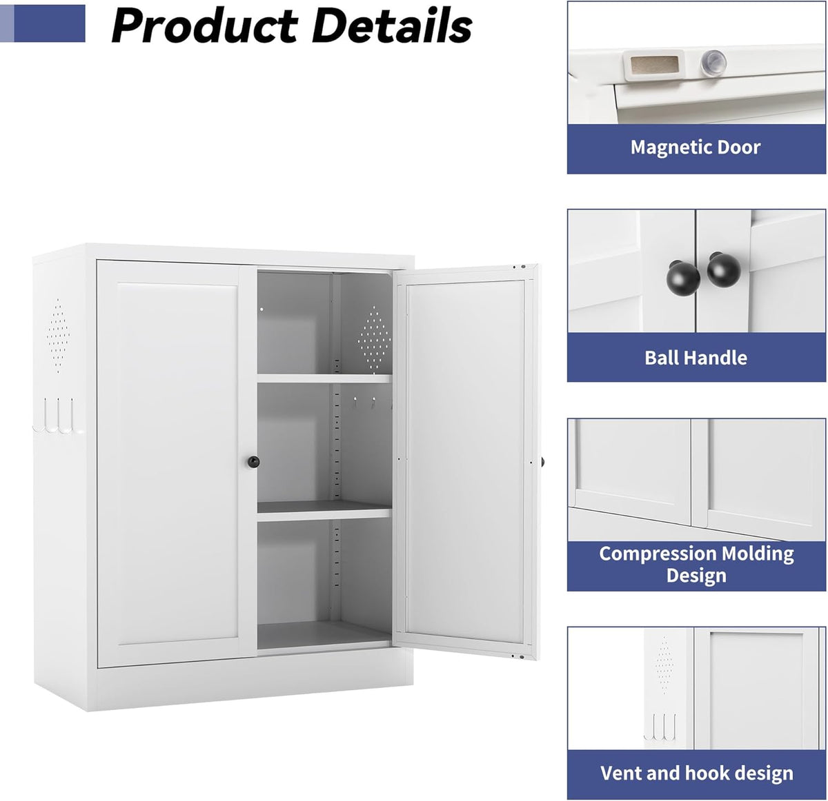 Metal Pantry Cabinet, 35 Inch Tall Kitchen Storage Cabinet, Pantry Cabinet with Doors and 2 Adjustable Shelves, Food Pantry Storage Cabinet for Kitchen, White