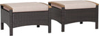 DORTALA Outdoor Ottoman Wicker 2 Piece, Square Patio Ottomans PE Rattan Foot Rest Footstool with Cushions for Couch, Chair, Beige