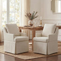 UVV Upholstered Dining Chairs Set of 2, Modern Kitchen Chair Dining Room Chair with 4 Casters, Linen Armchair for Bedroom Reading Room Living Room,Beige