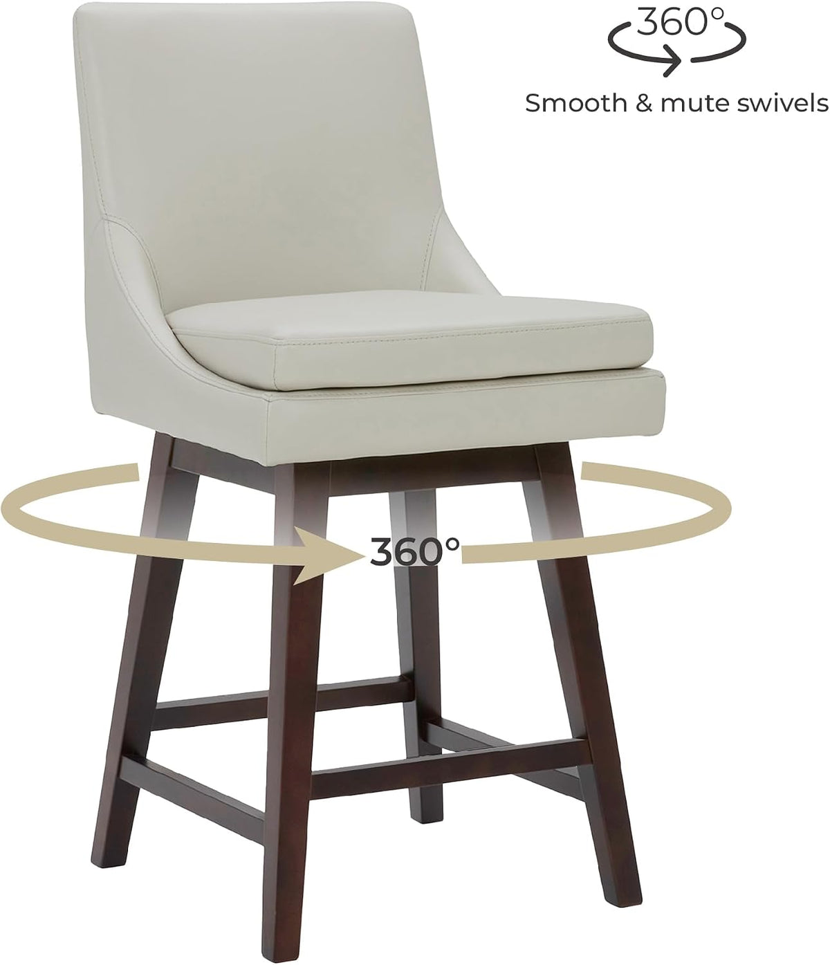 CHITA 26.8" Modern Swivel Counter Barstools, Creamy Grey Faux Leather, Set of 4