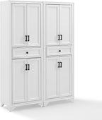HomeStock 2-Piece Pantry Set - Distressed White Storage Cabinets - Adjustable Shelving - Modular Design