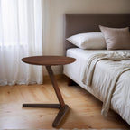 YUNMUAIR-C-Shaped Solid Wood End Table,Small Round Side Table for Couch,Space-Saving Sofa Table Slide Under Couch for TV Dinner, Laptop Side Over Wood Table for Living Room Bedroom