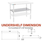 DuraSteel Galvanized Under Shelf for Work Tables - Extra Adjustable Lower Shelf for 24" x 48" Stainless Steel and Wooden Worktables - Fits for use in Restaurant, Warehouse, Home, Kitchen, Garage