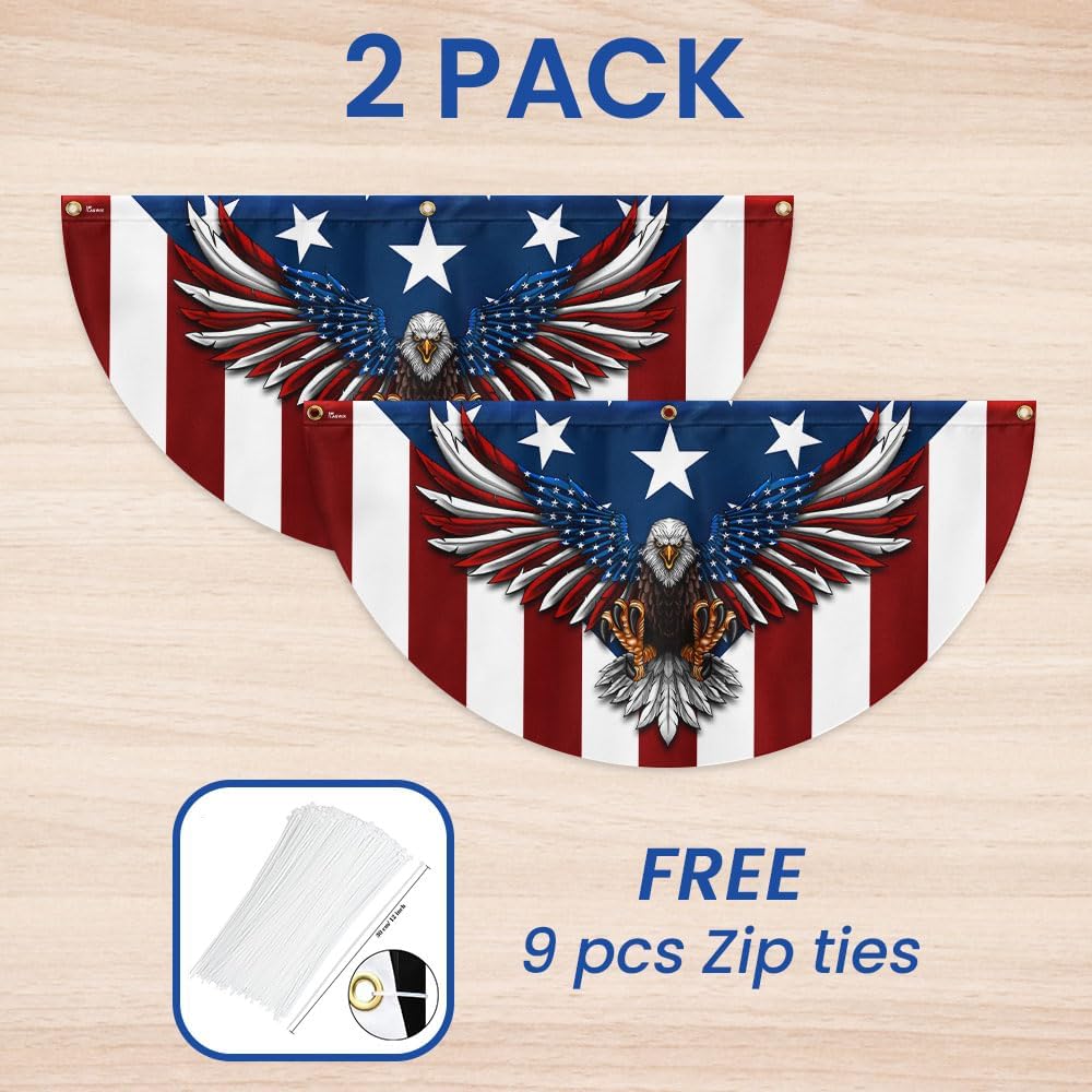 FLAGWIX American Flag Patriotic Eagle American Non-Pleated Fan Flag TPT1636F, 3x6 ft, 2 Pack Suitable for Outdoor and Indoor