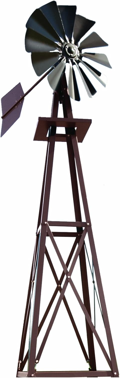 Outdoor Water Solutions Decorative Backyard Windmill – Bronze Finish – Durable Weather-Resistant 4-Leg Tower with Anchoring Stakes – Lawn & Garden Décor – 8ft 3in