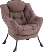 LITA Lazy Chair with Armrests and Side Pocket, Modern Upholstered Accent Reading Chair for Living Room, Bedroom, Dorm, Small Spaces, Single Dark Brown