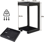 Uniclinens Rolling Side Table for Sofa - C Shape Couch End Table with Wheels, Mobile Wooden Slim Sofa Tray, Movable Small Couch Desk for Living Room Bedroom, Black