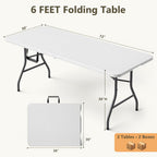 6FT Folding Table 2 Pack, Heavy Duty Fold in Half Plastic Tables with Carry Handle, Portable Indoor Outdoor Utility Table for Party, Picnic, Camping, Banquet, Wedding, RV Travel