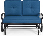 Giantex Outdoor Glider Bench, Patio 2 Person Loveseat with Removable Cushion, Thick Padded Seat, Stable Steel Frame, Outside Glider Swing Chair for Deck, Poolside, Yard, Porch Glider (Blue)